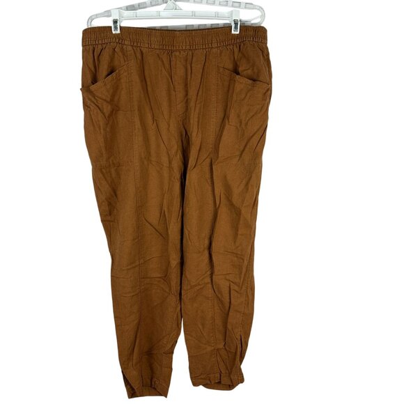 Old Navy Womens Linen Blend Elastic Waist Pull On Pants Large Brown Relaxed Fit - Picture 1 of 4